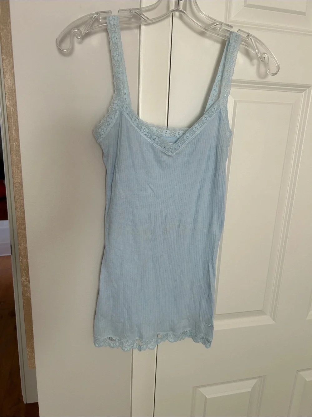 Hollister Light Blue Lace-Trim Ribbed Camisole/T-Shirt